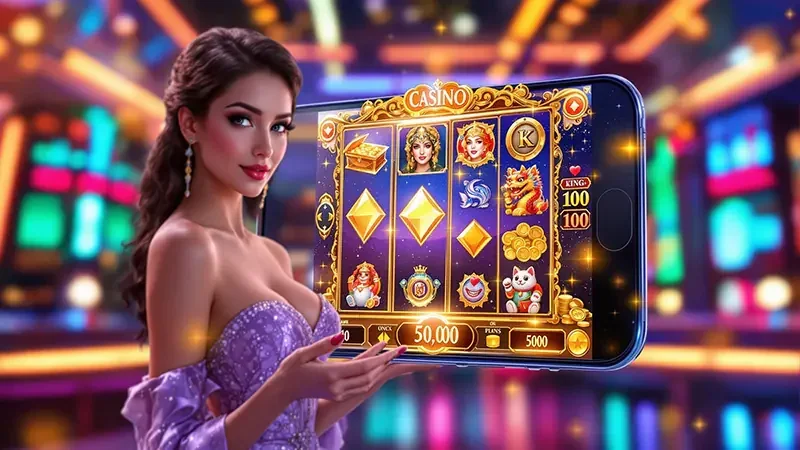 Reel slot digital dengan simbol warna-warni